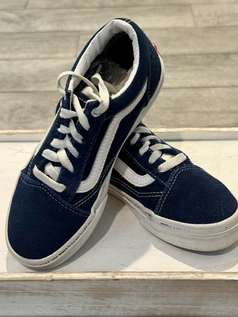 Vans Navy Atwood Low-Top Sneakers with White Stripe, Size 2 Youth